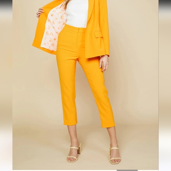 SKIES ARE BLUE Welt Pocket Cropped Ankle Trousers In Bright Orange. Size L NWT - Picture 3 of 14